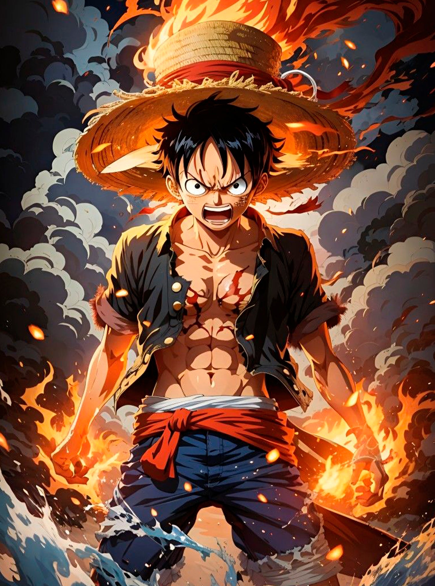 Cuadro de Luffy con Fuego - Arte en Resina Epoxi